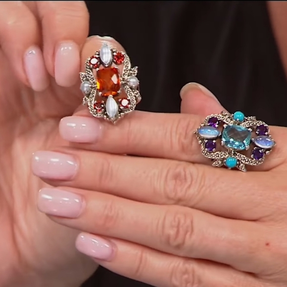 NICKY BUTLER New Honey Quartz Garnet Pearl Size 7 Sterling Silver Designer Ring - Picture 7 of 12